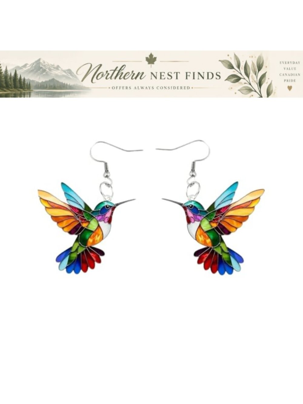 Hummingbird Acrylic Dangle Earrings Stainless Steel Hooks